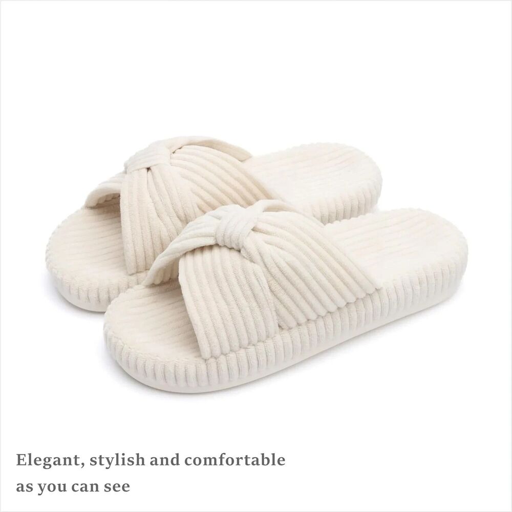 Size 8.5 Women's Slippers Ilanktozi Memory Foam Corduroy Bow Crossbands Slides